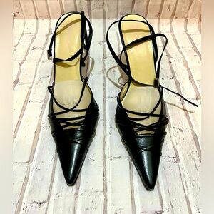 BCBG Girls Black Leather Ankle Strap Heels